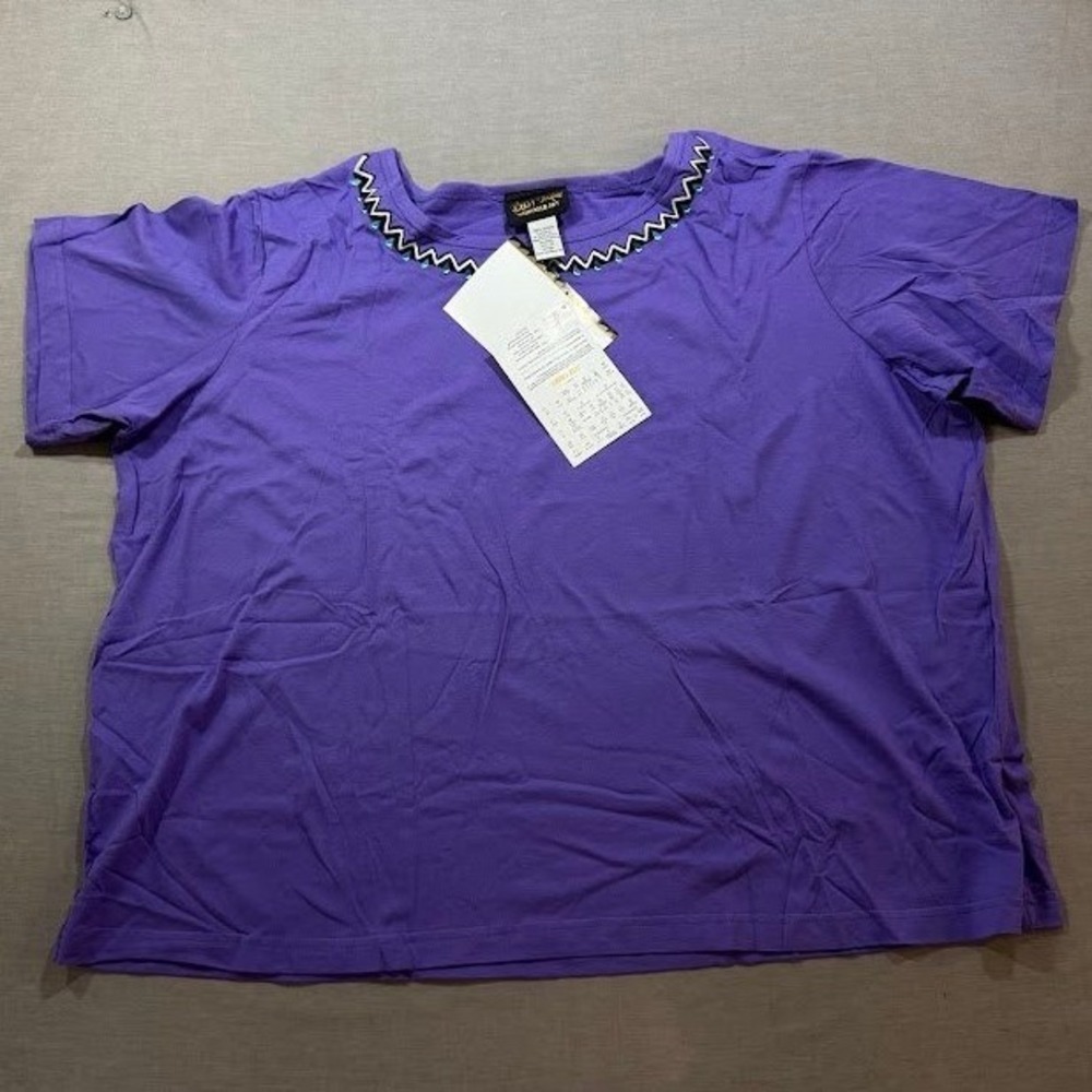 Bob Mackie Womens Purple Zig Zag Neckline Short Sleeve T Shirt Top‎ Size 3X